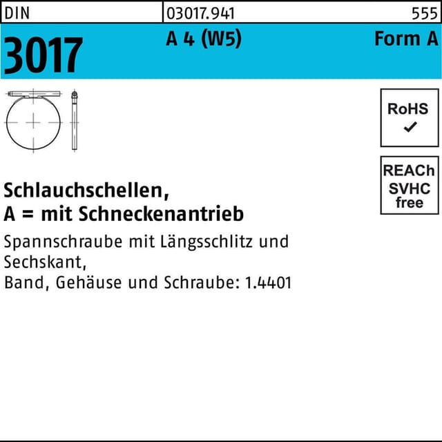 Din 3017 Schlauchschellen, Mit Schneckenantrieb A 4 60- 80/ 9 C7 -w5 Niro-sta 25 Stk