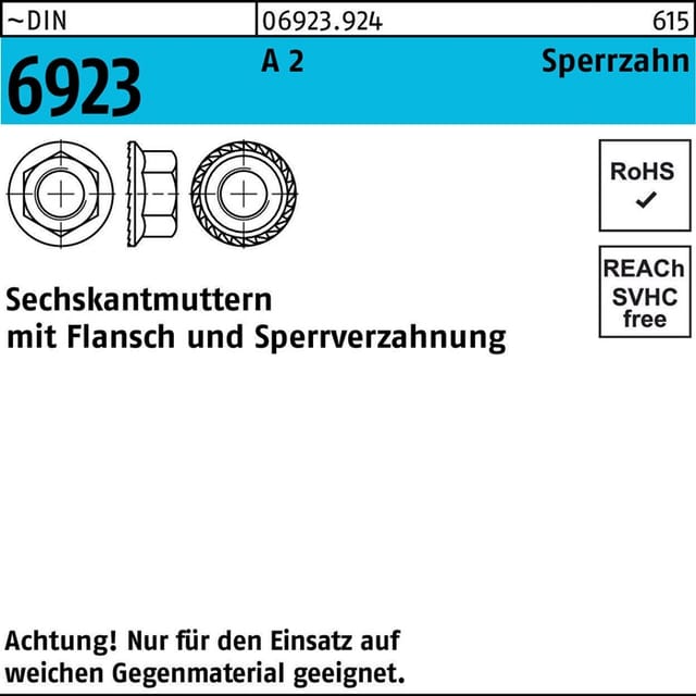 Sechskantmutter Mit Flansch Din 6923 M 6 X 1 Edelstahl A2 Blank 1000 Stk