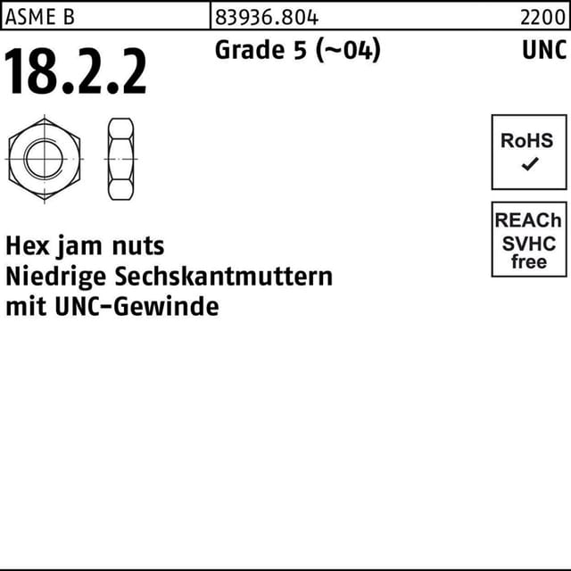 Sechskantmutter R 83936 M.unc-gewinde Niedrig 5/16 Grade 5 (04)
