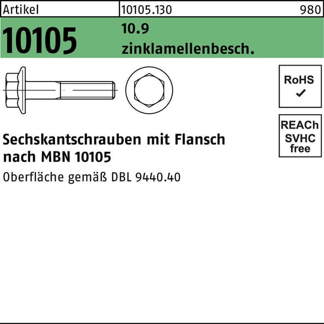 Sechskantflanschschraube R 10105 M 12 X 1,5 X 40 10.9 Flznnc-l