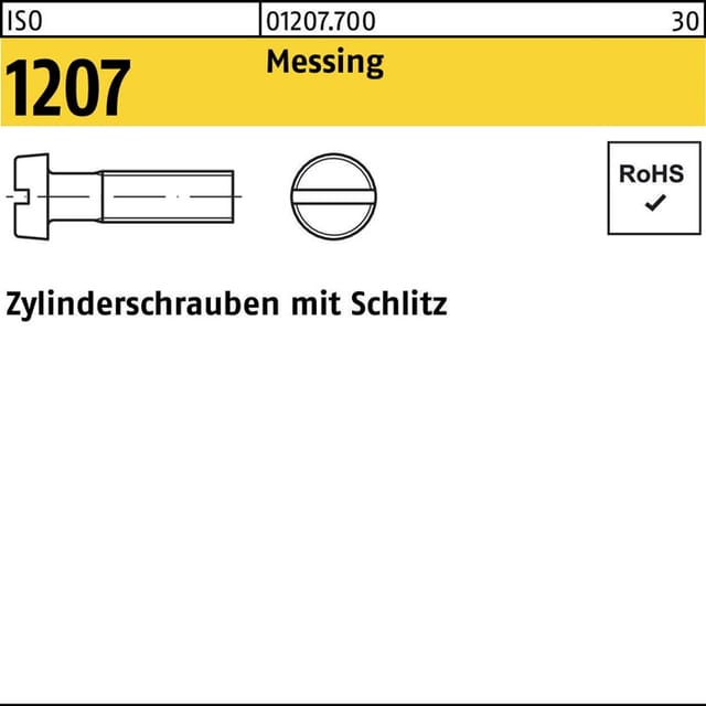 Iso 1207 Zylinderkopfschraube M5x10 Messing Blank Schlitz 1000 Stk