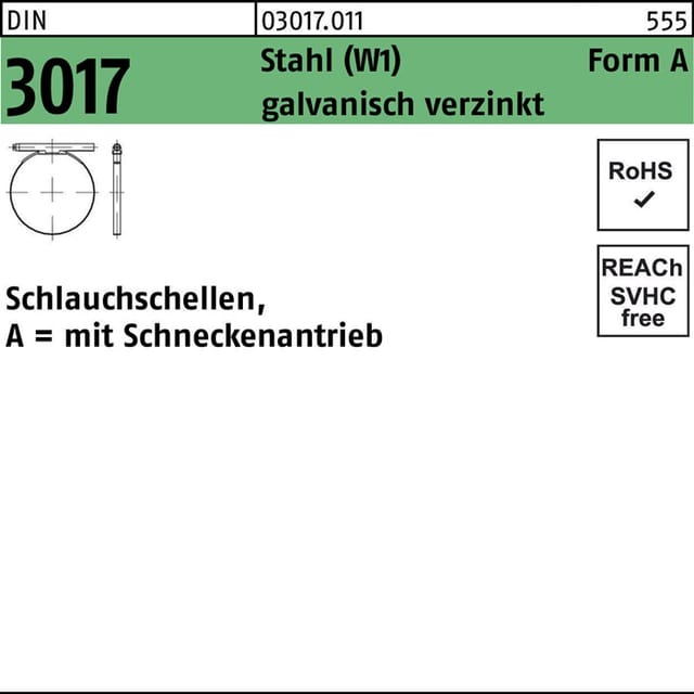 Schlauchschelle Din 3017 W1 Form A 160-180/12 C7 Stahl Galvanisch Verzinkt