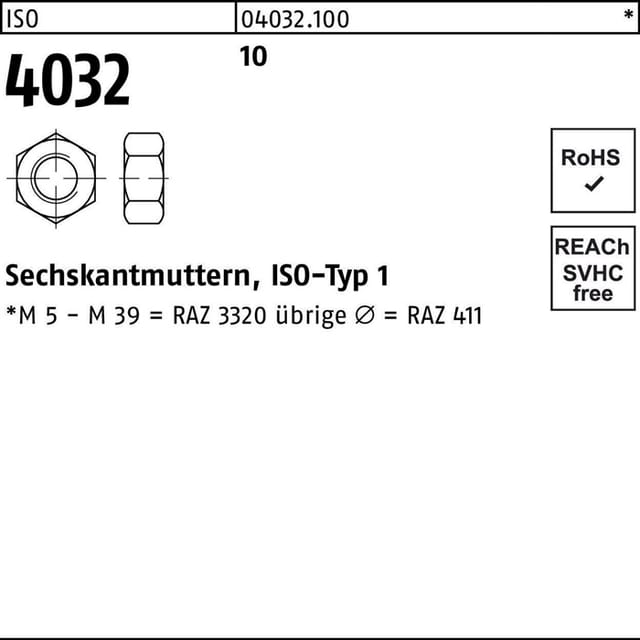 Sechskantmutter Iso 4032 M 4 10