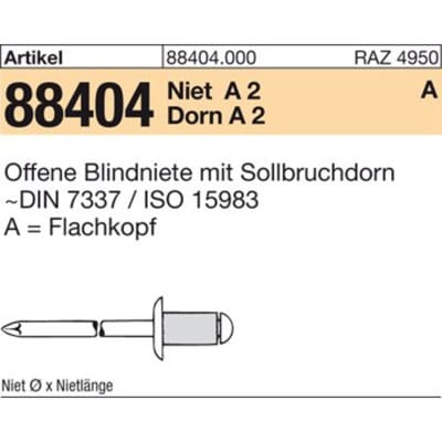 Blindniete A 2/a 2 Flachkopf A 4,8 X 8 S 500 Stk