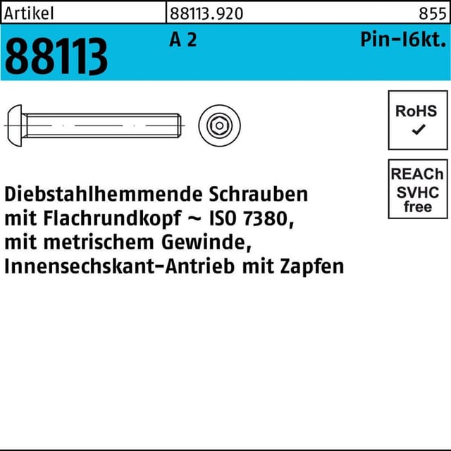 Iso 7380 Diebstahlhemmende Flachkopfschraube Vg M8x25 Edelstahl A2 Blank Pin-innensechskant 100 Stk