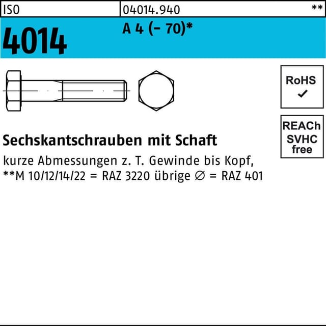 Sechskantschraube Iso 4014 M.schaft M 8 X 150 A 2-70