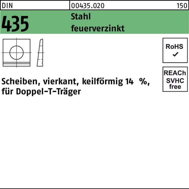 I-scheibe Din 435 Vierkant Keilförmig 13,5 Stahl Feuerverzinkt Neigung 14%