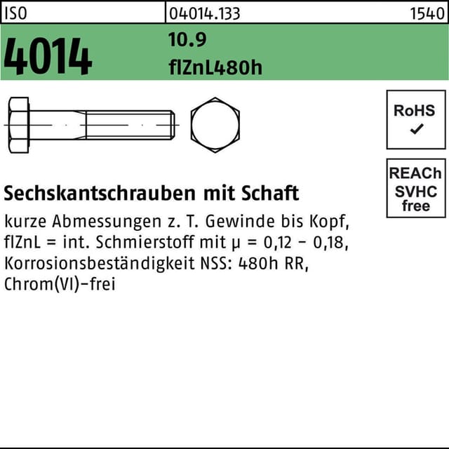 Sechskantschraube Iso 4014 M.schaft M 16 X 120 10.9 Zinklamellenbesch.