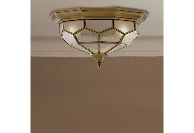 Deckenleuchte Deckenlampe Wohnzimmerlampe Innenleuchte Antik Bronze, Metall, Glas, Stahl, Messing, 2x E14, Hxb 18x29 Cm