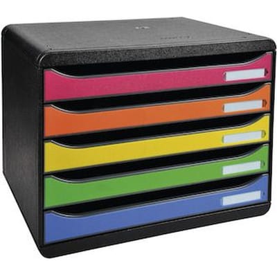 Schubladenbox Big-box Plus Quer 5 Schubladen Din A4 Überbreite Polystyrol Gehäusefarbe: Schwarz Farbe Der Schublade: Harlekin