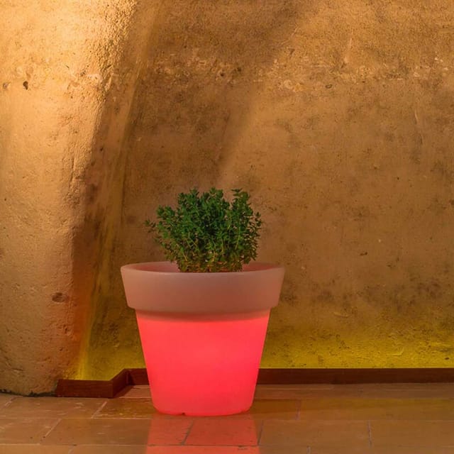 Idralite - Harz-blumentopf Mit Led H 45 Mod . Begonia Rund Roter Lampe