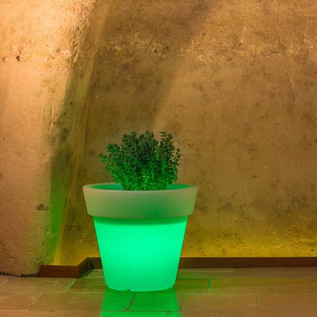 Idralite - Harz-blumentopf Mit Led H 95 Mod. Begonia Rund Grüner Lampe