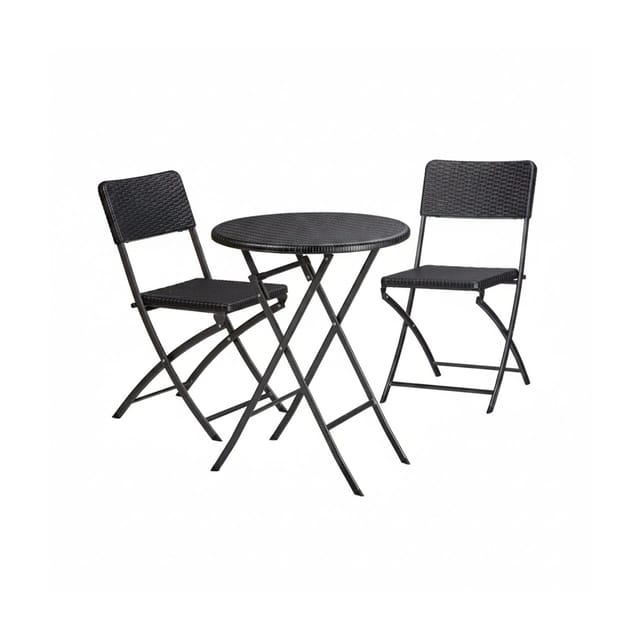 Relaxdays - Gartenmöbel Set Bastian, Klappbar, 3-teilig, Rattan-optik, Klein, Hbt Tisch: 75,5 X 60 X 60 Cm, Schwarz