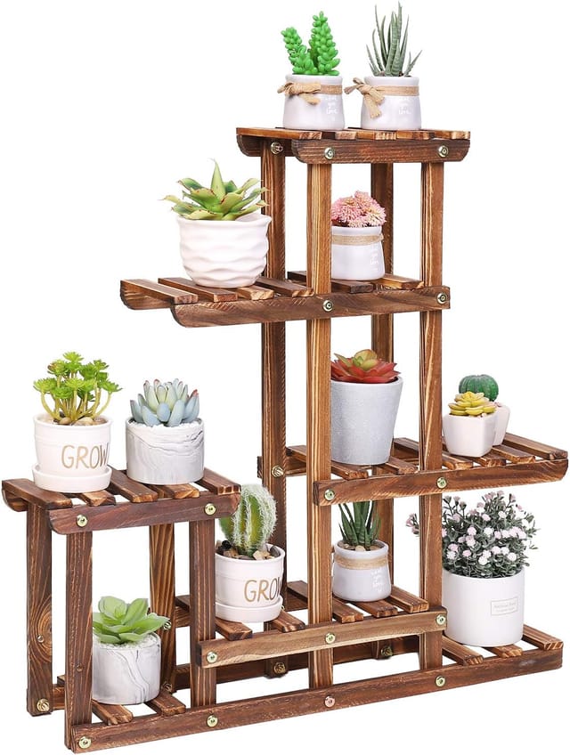 Pflanzenregal Holz, Blumentreppe 6 Ablagen, Blumenregal Pflanzentreppe Für Wohnzimmer Fensterbank Balkon Garten Indoor Outdoor, 60×11.5×61.5cm