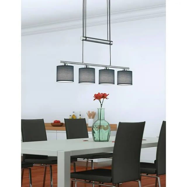 Pendelleuchte Garda 4-flammig Grau Höhenverstellbar Mit Stoffschirmen, B: 77cm