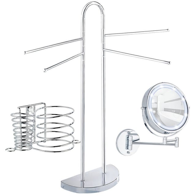 Wenko - Lumi Led Kosmetikspiegel, Fönhalter Und Haarglätter, Handtuchhalter - Set