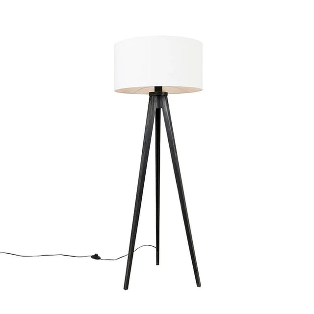 Stehleuchte Stativ Schwarz Mit Schirm Weiß 50 Cm - Tripod Classic