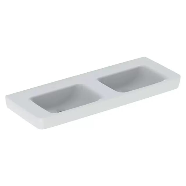 Keramag - Geberit Renova Plan, Doppelwaschtisch, 130x48 Cm, Ohne Hahnloch,