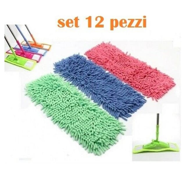 Trade Shop Traesio - Trade Shop - Set Mit 12 Waschbaren Mikrofasertüchern, Ersatzteilen Für Besen, Mop Und Bürste -