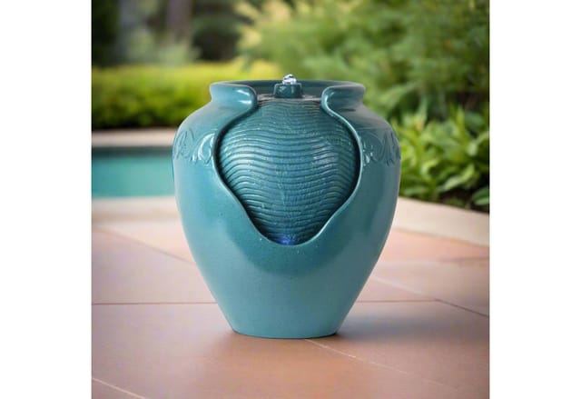 Teamson Hausgarten-wasserspiel Mit Lichtern, Abgestufter Kleiner, Grüner Wasserbrunnen Für Den Innenbereich, Kaskadierender Wasserfall Und Pumpenverzierung, Terrassendekoration