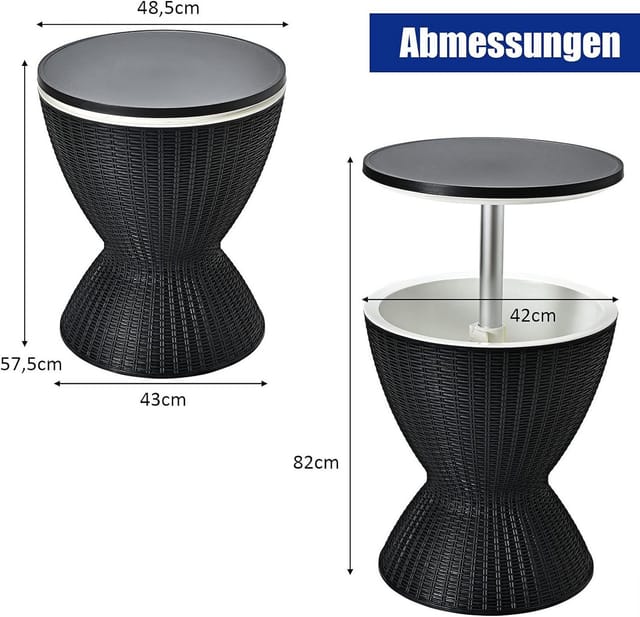 3 In 1 Beistelltisch 30l Kühlbox Hocker, Gartentisch Hoehenverstellbar, Cool Bar Mit Haken, Griff, Abnehmbar Deckel, Abflussloch, Getraenkekühler 75kg Belastbar - Costway