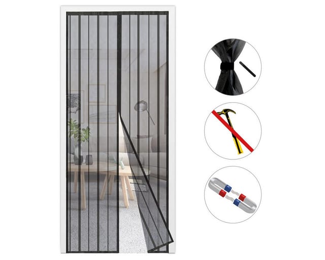 Magnet Fliegengitter Tür Ohne Bohren Insektenschutz Türvorhang Schwarz, 210 X 110 Cm - Sekey