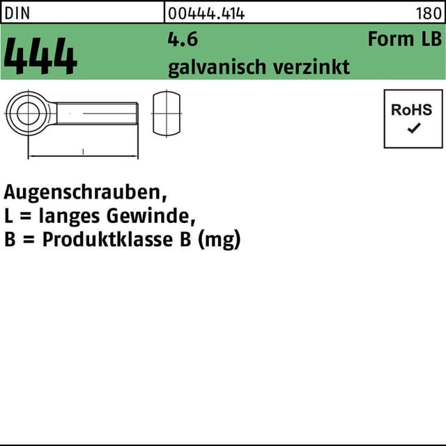 Din 444 Form Lb Augenschraube Vg M16x200 Stahl 4.6 Galvanisch Verzinkt 10 Stk