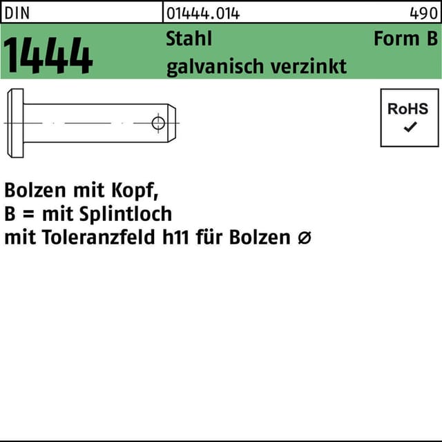 Din 1444/iso 2341 St. Bolzen 8 H11 X 30 X 26,5 Galvanisch Verzinkt, M. Splintloch Gal Zn S 100 Stk