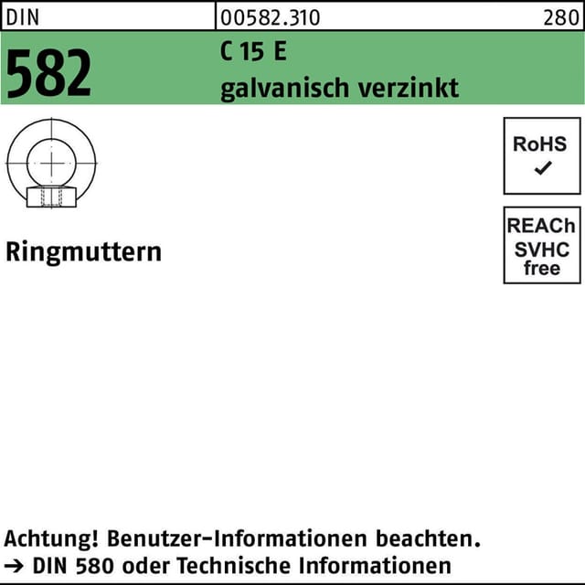 Din 582 C Ringmuttern C15e M 14 Galvanisch Verzinkt Gal Zn S 10 Stk