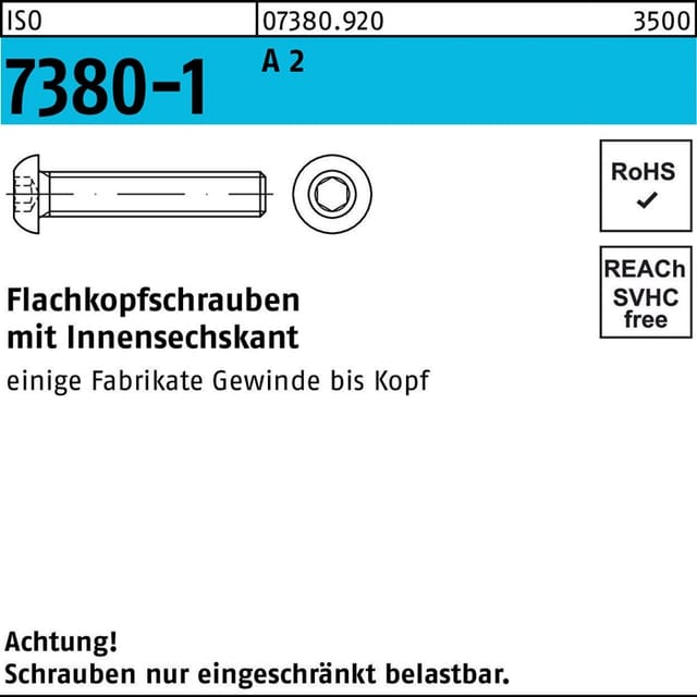 Flachkopfschraube Iso 7380-1 M.innensechskant M 5 X 8 A 2