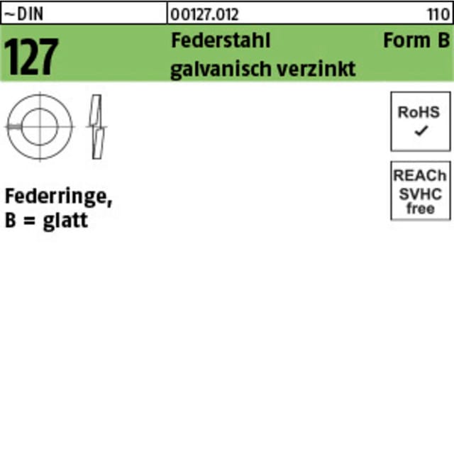 Federring Din 127 B 22 Federstahl Galvanisch Verzinkt