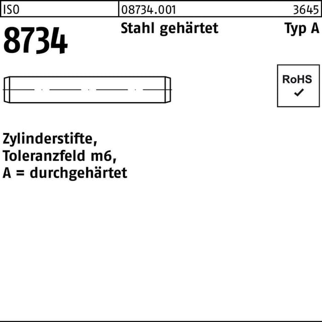 Iso 8734 Zylinderstifte Stahl 10 M6 X 36 -a S 100 Stk