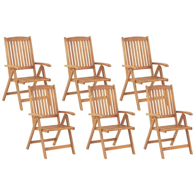 Beliani - Gartenstuhl 6er Set Hellbraun Akazienholz Verstellbar Klappbar Rutikal Landhaus Stil Outdoor Balkon Terrasse Möbel