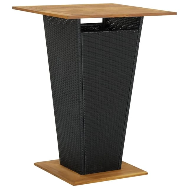 Bartisch Schwarz 80x80x110 Cm Poly Rattan Und Massivholz Akazie Vidaxl