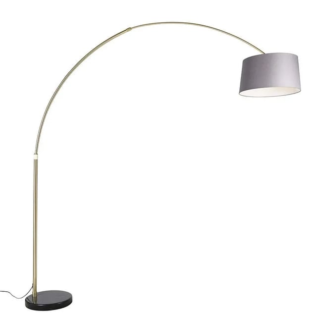 Bogenlampe Messing Mit Marmorstoffschirm Grau 45 Cm - Xxl