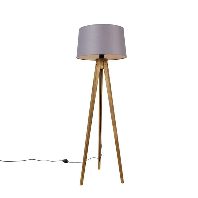 Ländliches Stativ Vintage Holz Mit Leinenschirm Dunkelgrau 45 Cm - Tripod Classic