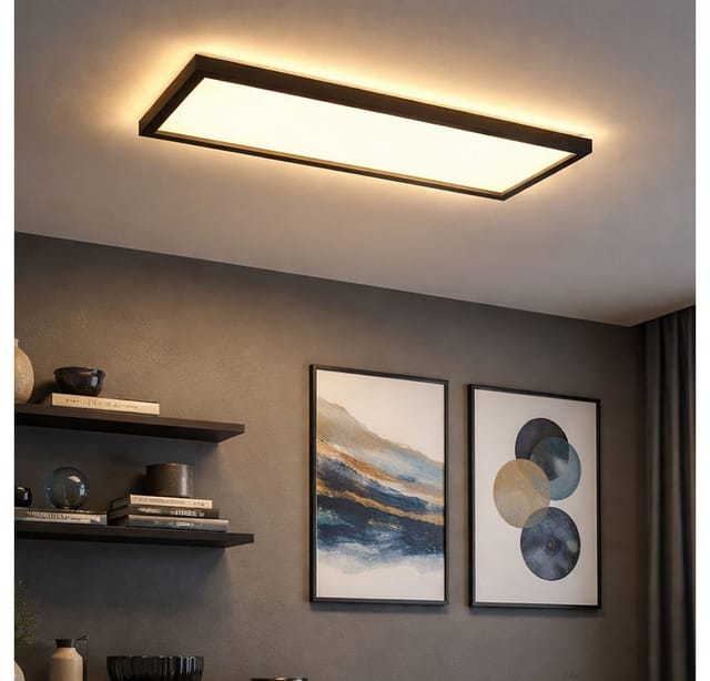 Briloner - Led Deckenleuchte Schwarz Wohnzimmerlampe Eckig Deckenpanel Mit Hintergrundbeleuchtung, Backlight, 22w 3000lm Warmweiß, Lxbxh 58,2 X 20,2 X 4,1 Cm