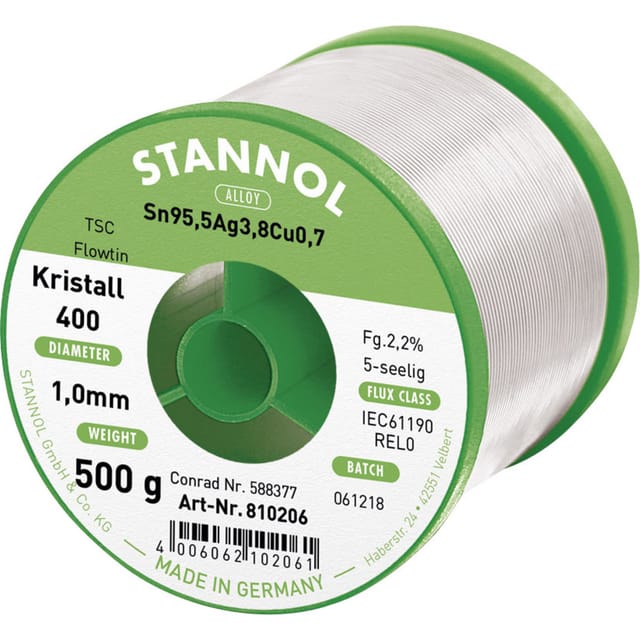 Stannol Ecology Ts Lötzinn, Bleifrei Spule Sn95,5ag3,8cu0,7 Rel0 500 G 1 Mm