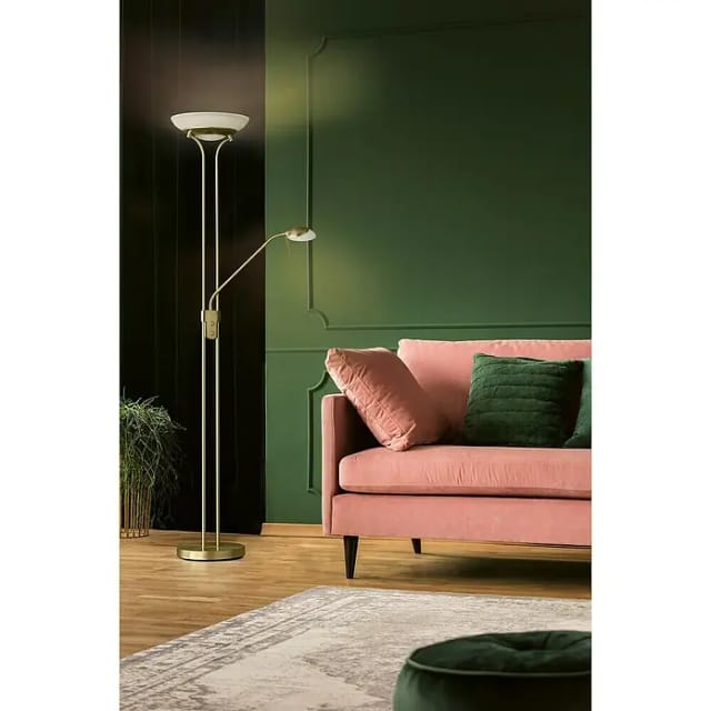 Led Deckenfluter Pool Messing Mit Leselampe Dimmbar, Höhe 182cm