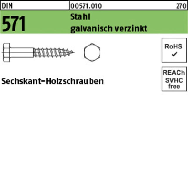 Sechskantholzschraube Din 571 12 X 40 Stahl Galvanisch Verzinkt