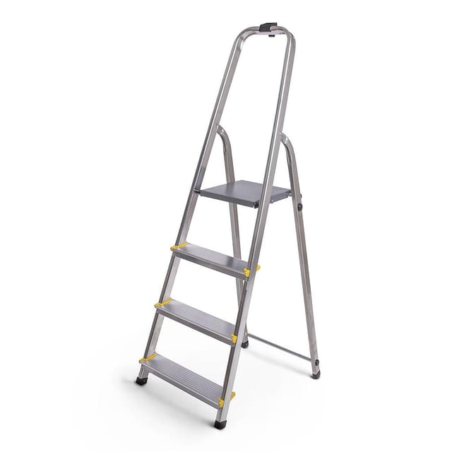 Stehleiter Dura 4 Sprossen Aus Aluminium, Leicht Und Zusammenklappbar, Antirutschbeschichtung, Plattformhöhe 75cm, Höchstbelastung 150kg. - Hoström