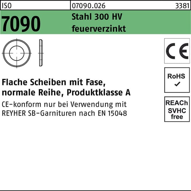 Iso 7090 Scheibe Stahl Ce 24mm (25x44x4 ) Feuerverzinkt Mit Fase Ohne Formfangabe 50 Stk