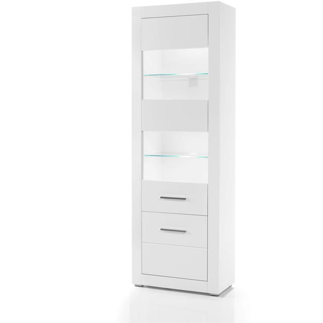 Lomadox - Standvitrine Balve-61 Modern In Weiß Hochglanz Inkl. Beleuchtung Bxhxt: 65x198x35cm
