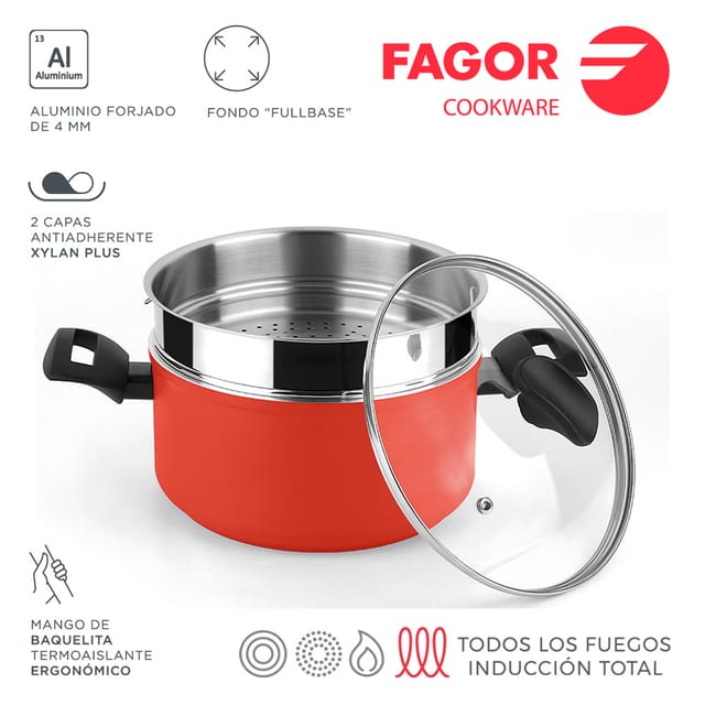 Maxima Topf+deckel+dämpfer Rot Aluminium 3004 Fagor Ø20x10cm