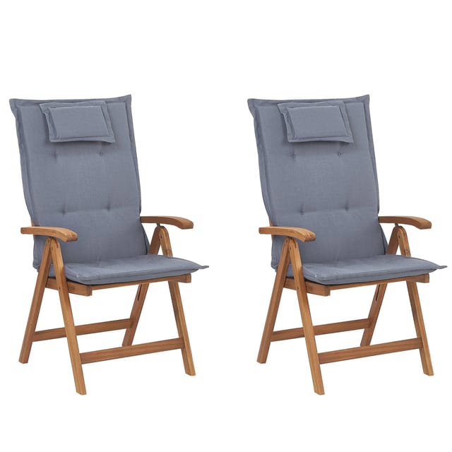Set Mit 2 Stühlen Und Sitzkissen Java Akazienholz Blau