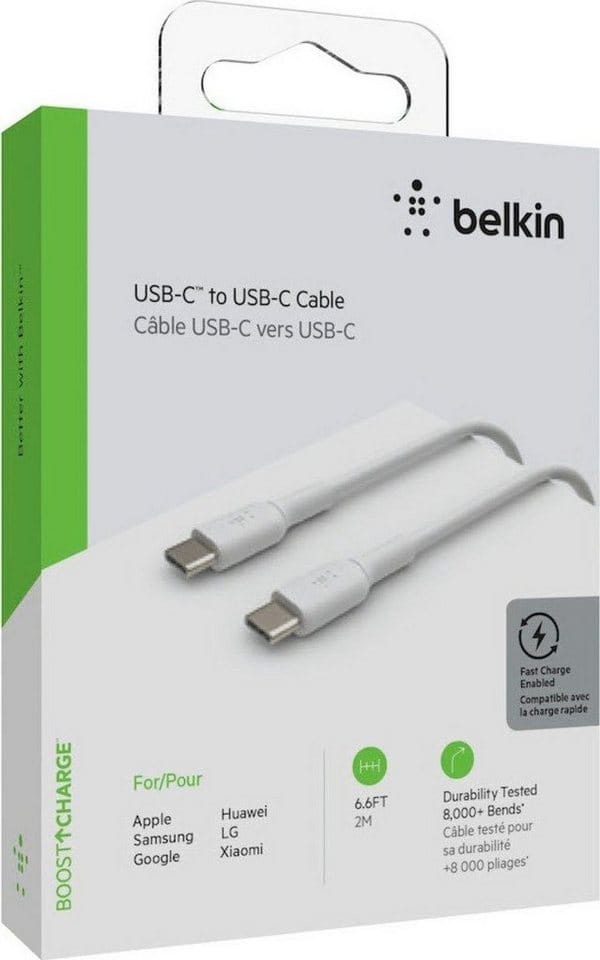 Belkin Usb-c Auf Usb-c Boost Charge Kabel (usb Typ-c Schnellladekabel Für Pixel, Ipad Pro Und Geräte Von Samsung Und Anderen, 2 M), White