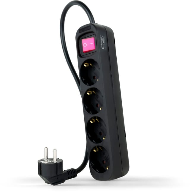 Mehrfachsockel 4 Steckdosen Schalterkabel 1,4m Schwarz 10.37.0004-bk