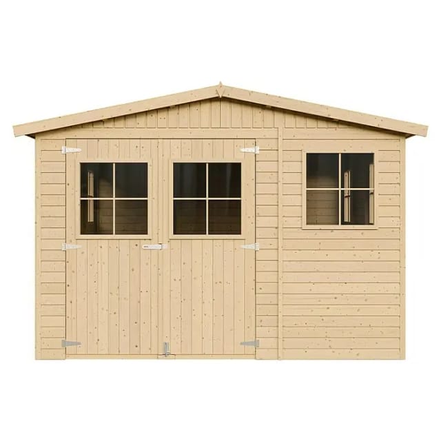 Holz Gartenschuppen Mit Imprägniertem Boden - Abstellkammer Mit Fenstern - H226x418x320 Cm/12 M² Naturholz-shiplap-schuppen - Gartenwerkstatt - Fahrrad- Geräteschuppen Timbela M336+336g