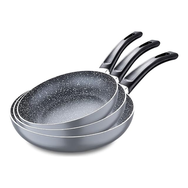 Set 3 Bratpfannen (16+20+24cm) Aus Gepresstem Aluminium, Induktionssicher, Navy Black San Ignacio