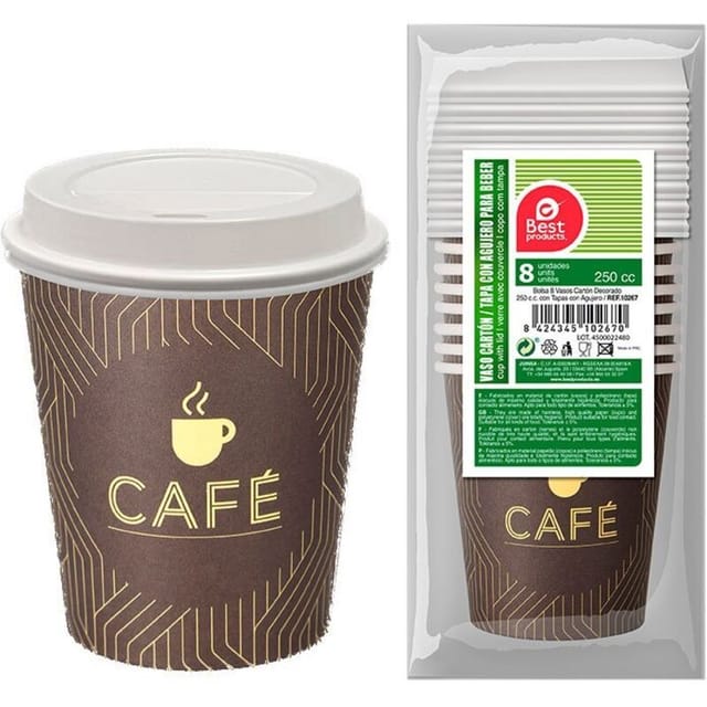E3/77022 Bolsa Con 8unid. Vasos Cafe+tapa C/agujero 250cc Best Products Green